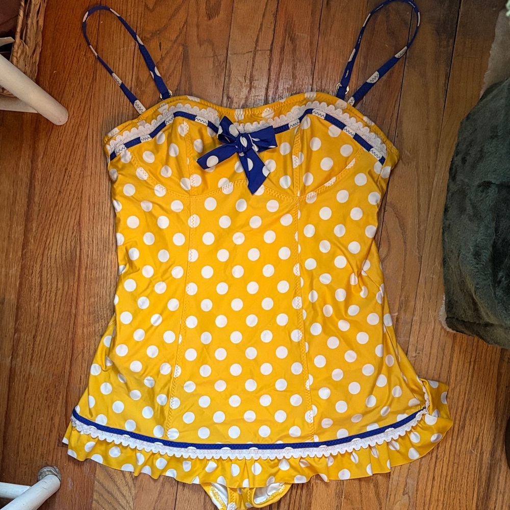 Betsey Johnson Yellow Polka Dot One Piece Swimsuit